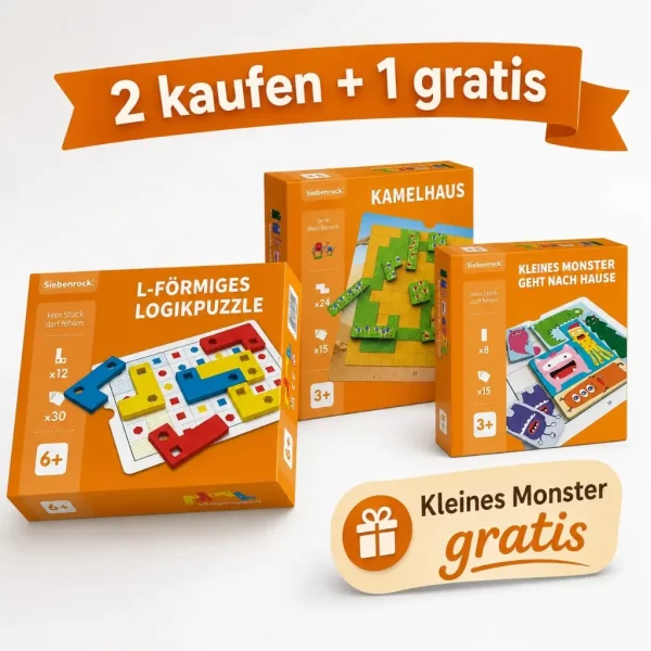 3er Set Logikpuzzle Kinder – 2 kaufen + Kleines Monster gratis