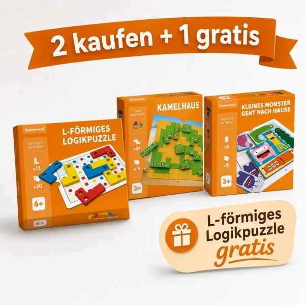3er Set Denkspiele für Kinder – 2 kaufen + L-Logikpuzzle gratis